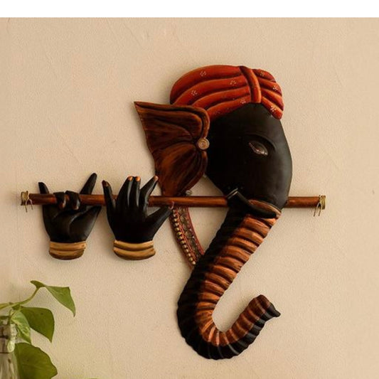 ganesha Playing Flute Basuri Iron Made Wall Art,